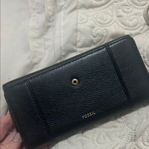 Fossil Black Leather Wallet with Gold Accent